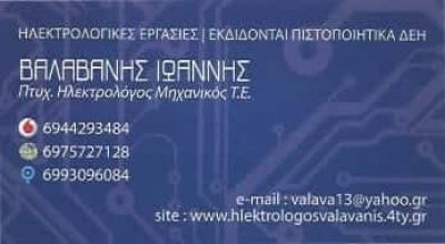 ΗΛΕΚΤΡΟΛΟΓΟΣ ΚΑΛΛΙΘΕΑ ΑΤΤΙΚΗΣ-ΒΑΛΑΒΑΝΗΣ ΙΩΑΝΝΗΣ