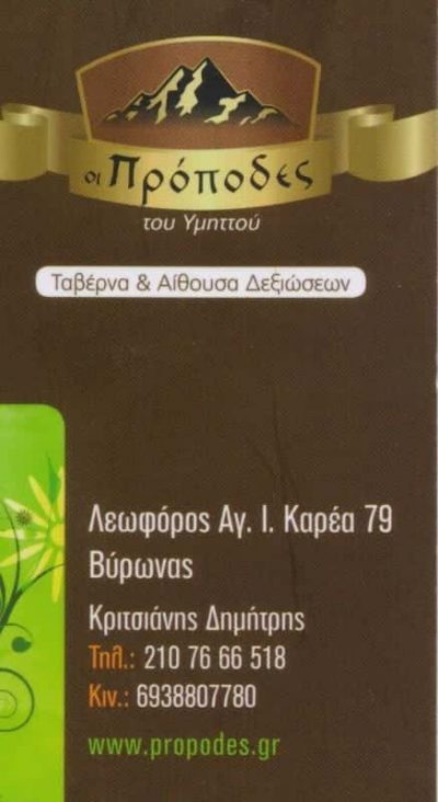 Φ.ΚΑΤΣΙΑΔΑ-Δ.ΚΡΙΤΣΙΑΝΗΣ ΟΕ – ΠΡΟΠΟΔΕΣ ΤΑΒΕΡΝΑ ΕΣΤΙΑΤΟΡΙΟ ΑΙΘΟΥΣΑ ΔΕΞΙΩΣΕΩΝ ΒΥΡΩΝΑΣ ΑΤΤΙΚΗ
