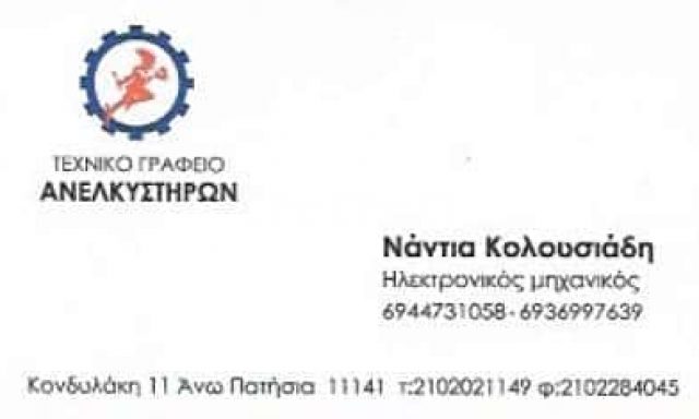 ΚΟΛΟΥΣΙΑΔΗΣ ΓΕΩΡΓΙΟΣ ΑΝΕΛΚΥΣΤΗΡΕΣ ΑΝΩ ΠΑΤΗΣΙΑ