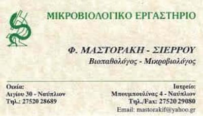 ΜΑΣΤΟΡΑΚΗ ΣΙΕΡΡΟΥ ΦΩΤΕΙΝΗ – ΜΙΚΡΟΒΙΟΛΟΓΟΣ ΒΙΟΠΑΘΟΛΟΓΟΣ ΜΙΚΡΟΒΙΟΛΟΓΙΚΟ ΕΡΓΑΣΤΗΡΙΟ – ΝΑΥΠΛΙΟ ΑΡΓΟΛΙΔΑ
