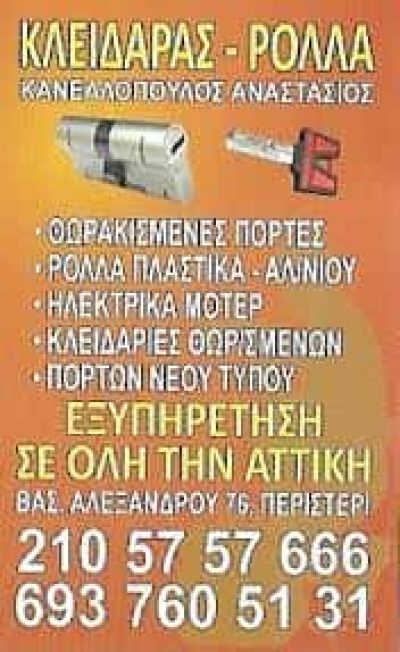 ΚΛΕΙΔΑΡΑΣ ΠΕΡΙΣΤΕΡΙ-ΚΑΝΕΛΛΟΠΟΥΛΟΣ ΑΝΑΣΤΑΣΙΟΣ